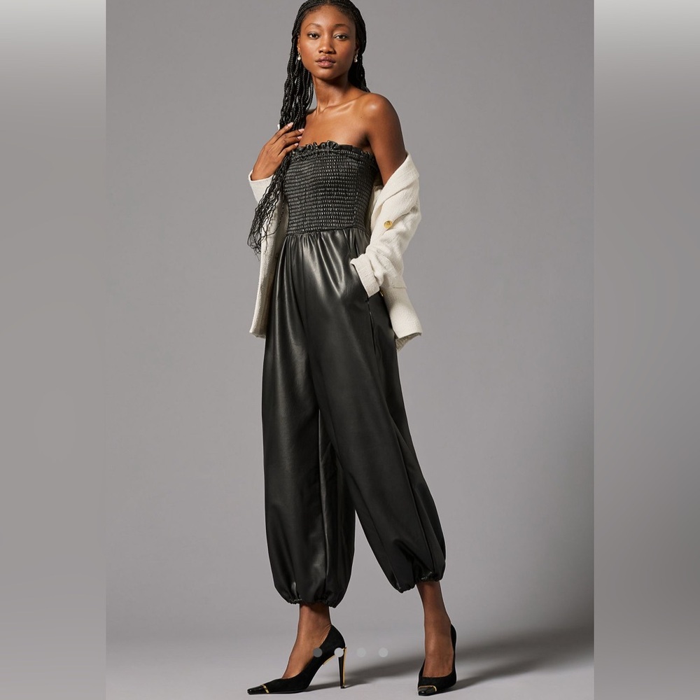 Anthropologie Women’s Faux Leather Balloon Black Jumpsuit- Sz. XS- NWT!! $188